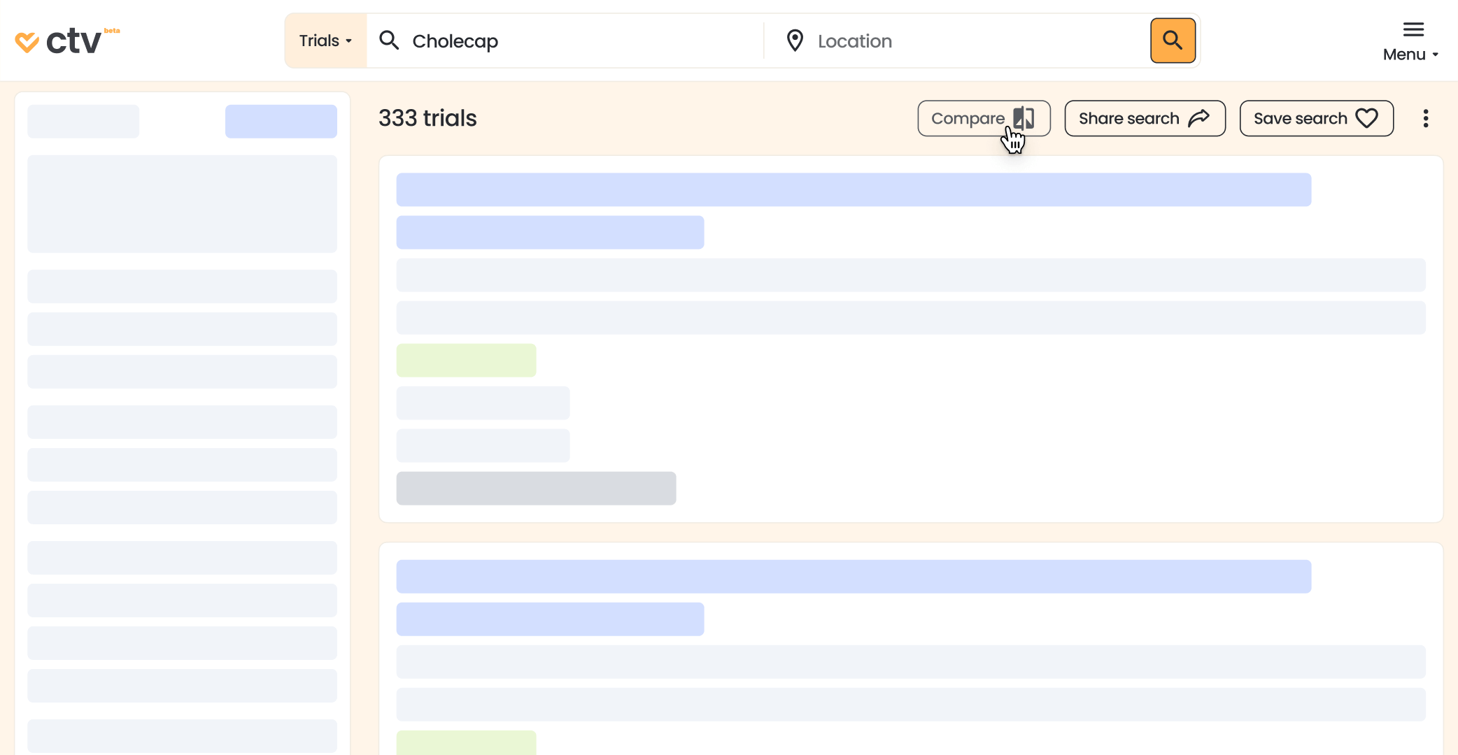 Screenshot of launching comparison feature